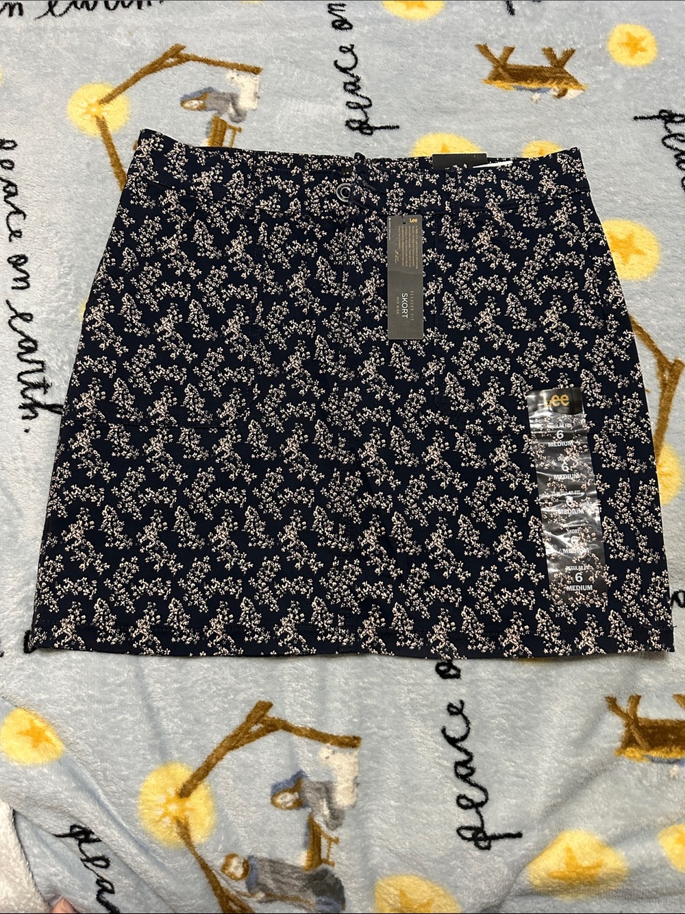 Lee Navy Mini Skirt with Cream Floral Print